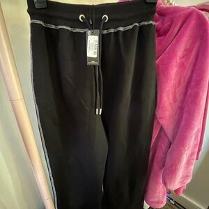 PrettyLittleThing Black Wide Leg Pants with White Trim